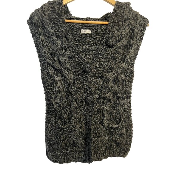 Calypso St. Barth Women Hand-3D Chunky Cable Knit Wool Blend Vest Pckts S/M Hood - Picture 1 of 16